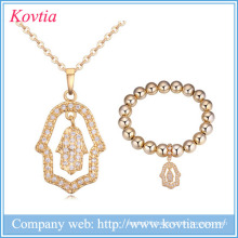 2016 cz bridal necklace zircon hand jewelry set wholesale 18k gold jewelry for women